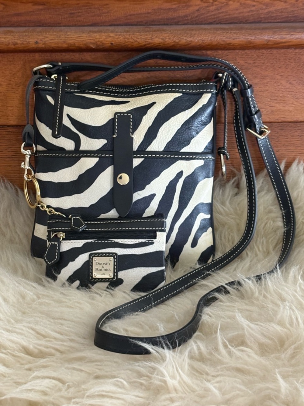 Dooney & Bourke Zebra Crossbody Bag and KeyFob Wallet Set